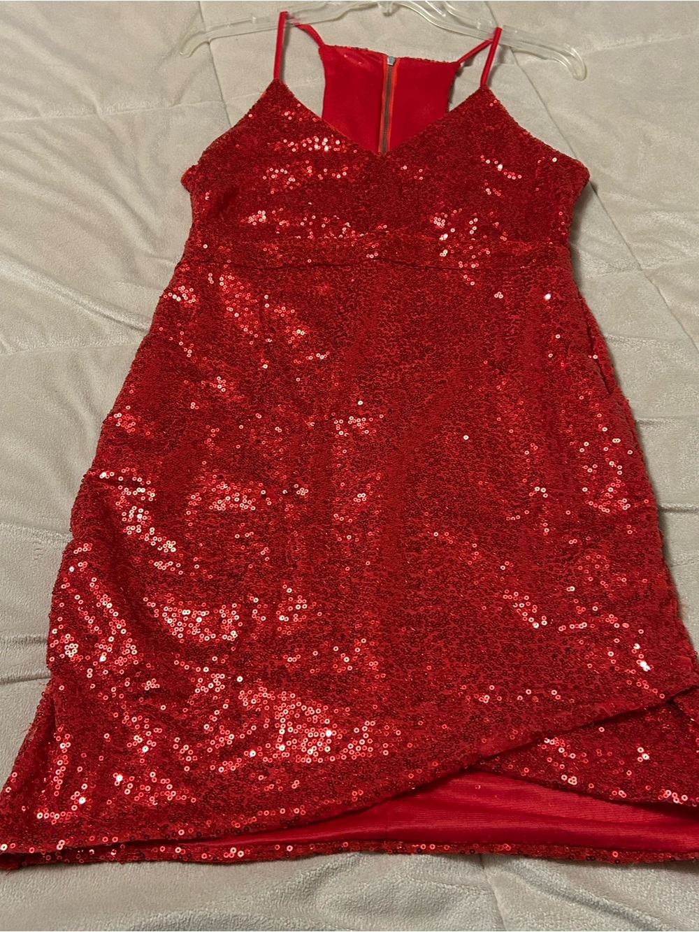 Red Sequin Spaghetti Strap Bodycon Party Dress
